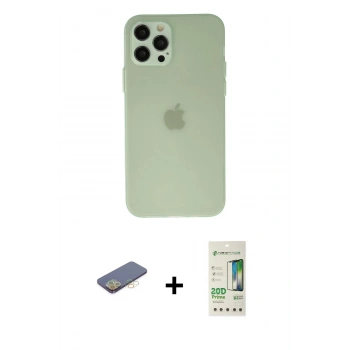 MARSİLYAN™- iPhone 12 Pro Max Kılıf Atlas Minimal Prime - Siyah 20D Premium Cam Ekran Koruyucu + Renkli Kamera Lens Koruma Cam - SI