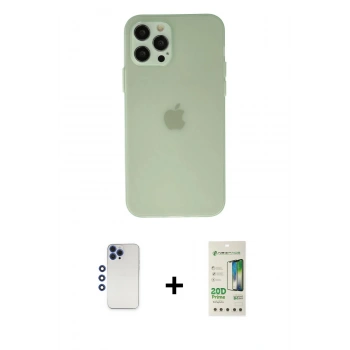 MARSİLYAN™- iPhone 12 Pro Max Kılıf Atlas Minimal Prime - Siyah 20D Premium Cam Ekran Koruyucu + Shine Kamera Lens - LT