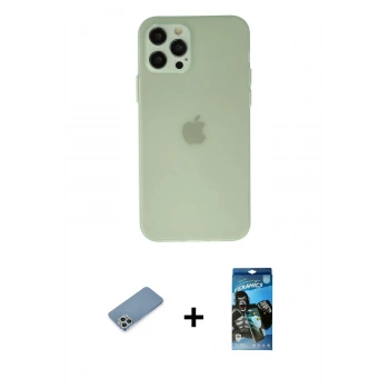 MARSİLYAN™- iPhone 12 Pro Max Kılıf Atlas Minimal Prime - Siyah 34D Izgaralı Cam + Shine Kamera Lens Koruma Cam - GS