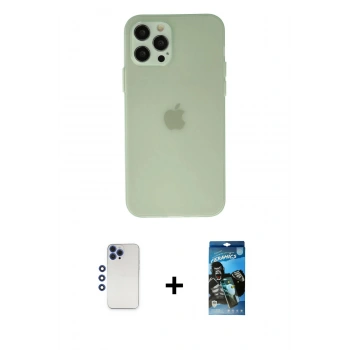 MARSİLYAN™- iPhone 12 Pro Max Kılıf Atlas Minimal Prime - Siyah 34D Izgaralı Cam + Shine Kamera Lens - LT