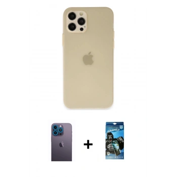 MARSİLYAN™- iPhone 12 Pro Max Kılıf Atlas Minimal Prime - Siyah 34D Izgaralı Cam + Neon Fosforlu Kamera Lens - MI