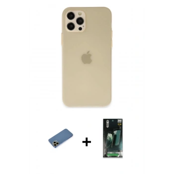 MARSİLYAN™- iPhone 12 Pro Max Kılıf Atlas Minimal Prime - Siyah 360 Mat Full Body Arka Koruyucu + Shine Kamera Lens Koruma Cam - GD