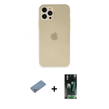 MARSİLYAN™- iPhone 12 Pro Max Kılıf Atlas Minimal Prime - Siyah 360 Mat Full Body Arka Koruyucu + Shine Kamera Lens Koruma Cam - GS