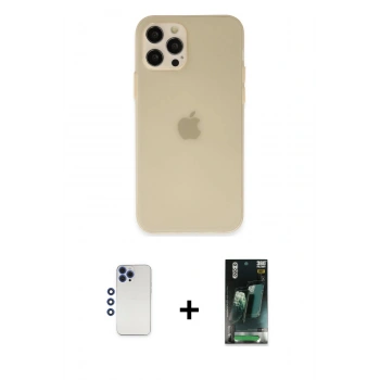 MARSİLYAN™- iPhone 12 Pro Max Kılıf Atlas Minimal Prime - Siyah 360 Mat Full Body Arka Koruyucu + Shine Kamera Lens - LT