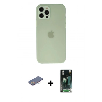 MARSİLYAN™- iPhone 12 Pro Max Kılıf Atlas Minimal Prime - Siyah 360 Mat Full Body Arka Koruyucu + Renkli Kamera Lens Koruma Cam - PE
