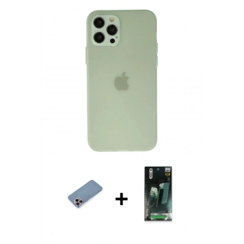 MARSİLYAN™- iPhone 12 Pro Max Kılıf Atlas Minimal Prime - Siyah 360 Mat Full Body Arka Koruyucu + Shine Kamera Lens Koruma Cam - PE