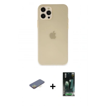 MARSİLYAN™- iPhone 12 Pro Max Kılıf Atlas Minimal Prime - Siyah 360 Mat Full Body Arka Koruyucu + Renkli Kamera Lens Koruma Cam - SI