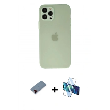 MARSİLYAN™- iPhone 12 Pro Max Kılıf Atlas Minimal Prime - Siyah 3D Antistatik Cam Ekran Koruyucu + Metal Kamera Lens Koruma Cam - KI