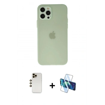 MARSİLYAN™- iPhone 12 Pro Max Kılıf Atlas Minimal Prime - Siyah 3D Antistatik Cam Ekran Koruyucu + Shine Kamera Lens - GD