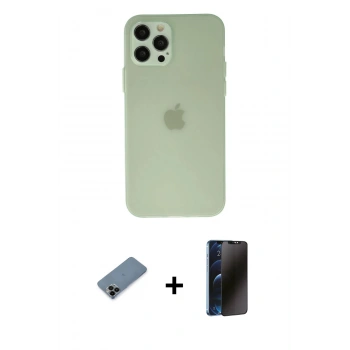 MARSİLYAN™- iPhone 12 Pro Max Kılıf Atlas Minimal Prime - Siyah 3D Antistatik Hayalet Cam Ekran Koruyucu + Shine Kamera Lens Koruma Cam - SH