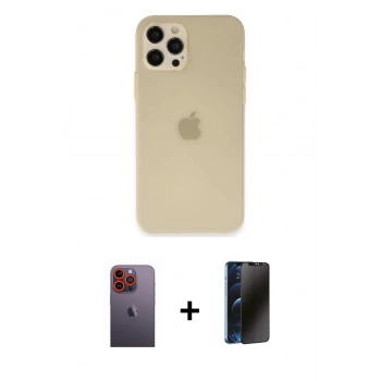 MARSİLYAN™- iPhone 12 Pro Max Kılıf Atlas Minimal Prime - Siyah 3D Antistatik Hayalet Cam Ekran Koruyucu + Neon Fosforlu Kamera Lens - TU