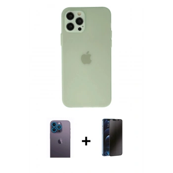 MARSİLYAN™- iPhone 12 Pro Max Kılıf Atlas Minimal Prime - Siyah 3D Antistatik Hayalet Cam Ekran Koruyucu + Neon Fosforlu Kamera Lens - MI