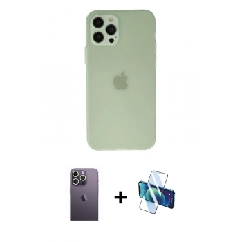 MARSİLYAN™- iPhone 12 Pro Max Kılıf Atlas Minimal Prime - Siyah 3D Antistatik Seramik Nano Ekran Koruyucu + Neon Fosforlu Kamera Lens - BZ