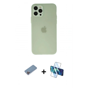 MARSİLYAN™- iPhone 12 Pro Max Kılıf Atlas Minimal Prime - Siyah 3D Antistatik Seramik Nano Ekran Koruyucu + Shine Kamera Lens Koruma Cam - PE