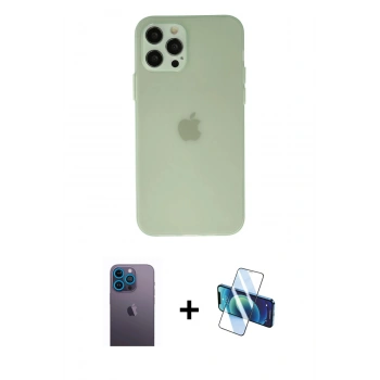 MARSİLYAN™- iPhone 12 Pro Max Kılıf Atlas Minimal Prime - Siyah 3D Antistatik Seramik Nano Ekran Koruyucu + Neon Fosforlu Kamera Lens - MI