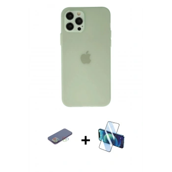 MARSİLYAN™- iPhone 12 Pro Max Kılıf Atlas Minimal Prime - Siyah 3D Antistatik Seramik Nano Ekran Koruyucu + Renkli Kamera Lens Koruma Cam - MI