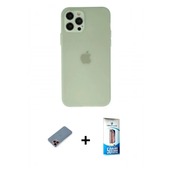 MARSİLYAN™- iPhone 12 Pro Max Kılıf Atlas Minimal Prime - Siyah 5D Eko Cam Ekran Koruyucu + Metal Kamera Lens Koruma Cam - KI