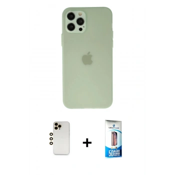 MARSİLYAN™- iPhone 12 Pro Max Kılıf Atlas Minimal Prime - Siyah 5D Eko Cam Ekran Koruyucu + Shine Kamera Lens - GD
