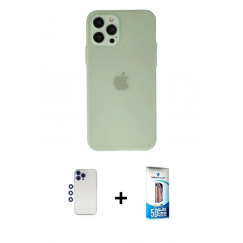 MARSİLYAN™- iPhone 12 Pro Max Kılıf Atlas Minimal Prime - Siyah 5D Eko Cam Ekran Koruyucu + Shine Kamera Lens - LT