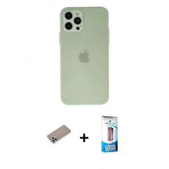 MARSİLYAN™- iPhone 12 Pro Max Kılıf Atlas Minimal Prime - Siyah 5D Eko Cam Ekran Koruyucu + Shine Kamera Lens Koruma Cam - SABE