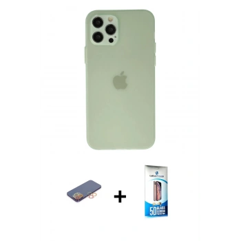 MARSİLYAN™- iPhone 12 Pro Max Kılıf Atlas Minimal Prime - Siyah 5D Eko Cam Ekran Koruyucu + Renkli Kamera Lens Koruma Cam - TU