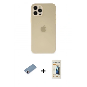 MARSİLYAN™- iPhone 12 Pro Max Kılıf Atlas Minimal Prime - Siyah 6D Mat Seramik Hayalet Nano Ekran Koruyucu + Shine Kamera Lens Koruma Cam - PE