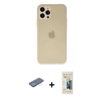 MARSİLYAN™- iPhone 12 Pro Max Kılıf Atlas Minimal Prime - Siyah 6D Mat Seramik Hayalet Nano Ekran Koruyucu + Renkli Kamera Lens Koruma Cam - YL
