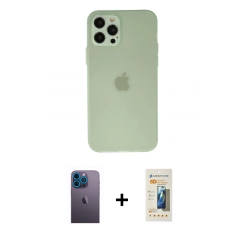 MARSİLYAN™- iPhone 12 Pro Max Kılıf Atlas Minimal Prime - Siyah 6D Mat Seramik Hayalet Nano Ekran Koruyucu + Neon Fosforlu Kamera Lens - MI