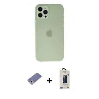 MARSİLYAN™- iPhone 12 Pro Max Kılıf Atlas Minimal Prime - Siyah Bilvis Hayalet Cam Ekran Koruyucu + Metal Kamera Lens Koruma Cam - GD