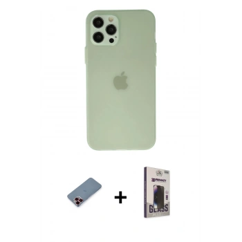 MARSİLYAN™- iPhone 12 Pro Max Kılıf Atlas Minimal Prime - Siyah Bilvis Hayalet Cam Ekran Koruyucu + Metal Kamera Lens Koruma Cam - KI