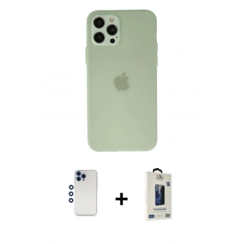 MARSİLYAN™- iPhone 12 Pro Max Kılıf Atlas Minimal Prime - Siyah Bilvis Hayalet Cam Ekran Koruyucu + Shine Kamera Lens - LT