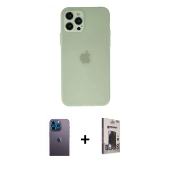 MARSİLYAN™- iPhone 12 Pro Max Kılıf Atlas Minimal Prime - Siyah Bilvis Hayalet Cam Ekran Koruyucu + Neon Fosforlu Kamera Lens - MI