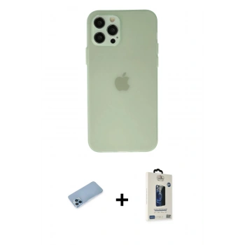 MARSİLYAN™- iPhone 12 Pro Max Kılıf Atlas Minimal Prime - Siyah Bilvis Hayalet Cam Ekran Koruyucu + Shine Kamera Lens Koruma Cam - MI