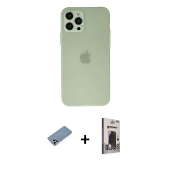 MARSİLYAN™- iPhone 12 Pro Max Kılıf Atlas Minimal Prime - Siyah Bilvis Hayalet Cam Ekran Koruyucu + Shine Kamera Lens Koruma Cam - PE