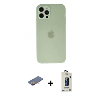 MARSİLYAN™- iPhone 12 Pro Max Kılıf Atlas Minimal Prime - Siyah Bilvis Hayalet Cam Ekran Koruyucu + Renkli Kamera Lens Koruma Cam - PE