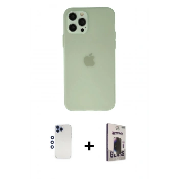 MARSİLYAN™- iPhone 12 Pro Max Kılıf Atlas Minimal Prime - Siyah Bilvis Hayalet Cam Ekran Koruyucu + Shine Kamera Lens - LT