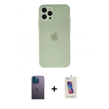 MARSİLYAN™- iPhone 12 Pro Max Kılıf Atlas Minimal Prime - Siyah Joko 5D Cam + Neon Fosforlu Kamera Lens - MI