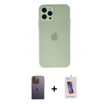 MARSİLYAN™- iPhone 12 Pro Max Kılıf Atlas Minimal Prime - Siyah Joko 5D Cam + Neon Fosforlu Kamera Lens - SI