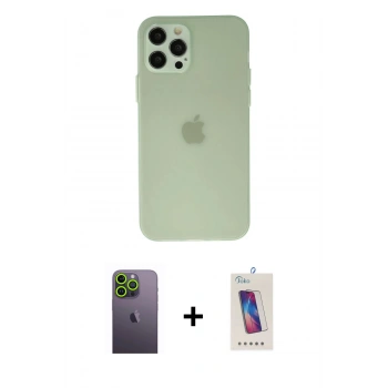 MARSİLYAN™- iPhone 12 Pro Max Kılıf Atlas Minimal Prime - Siyah Joko 5D Cam + Neon Fosforlu Kamera Lens - YL