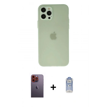 MARSİLYAN™- iPhone 12 Pro Max Kılıf Atlas Minimal Prime - Siyah Joko Magic 5D Cam + Neon Fosforlu Kamera Lens - TU