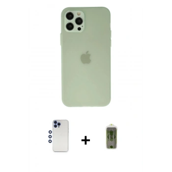 MARSİLYAN™- iPhone 12 Pro Max Kılıf Atlas Minimal Prime - Siyah Joko Magic 5D Hayalet Cam + Shine Kamera Lens - LT