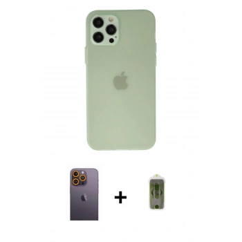 MARSİLYAN™- iPhone 12 Pro Max Kılıf Atlas Minimal Prime - Siyah Joko Magic 5D Hayalet Cam + Neon Fosforlu Kamera Lens - SI