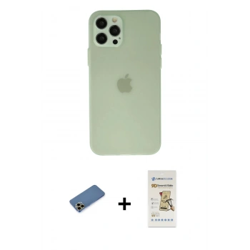 MARSİLYAN™- iPhone 12 Pro Max Kılıf Atlas Minimal Prime - Siyah Mat Seramik Nano Ekran Koruyucu + Shine Kamera Lens Koruma Cam - GD