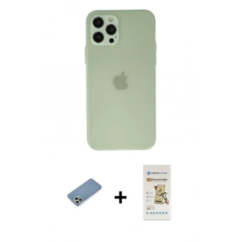 MARSİLYAN™- iPhone 12 Pro Max Kılıf Atlas Minimal Prime - Siyah Mat Seramik Nano Ekran Koruyucu + Shine Kamera Lens Koruma Cam - GS
