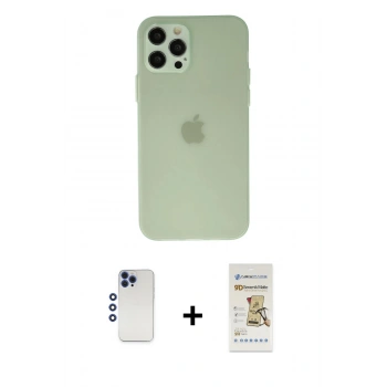 MARSİLYAN™- iPhone 12 Pro Max Kılıf Atlas Minimal Prime - Siyah Mat Seramik Nano Ekran Koruyucu + Shine Kamera Lens - LT