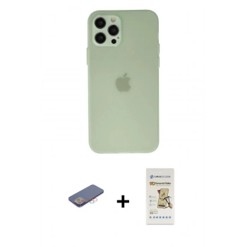 MARSİLYAN™- iPhone 12 Pro Max Kılıf Atlas Minimal Prime - Siyah Mat Seramik Nano Ekran Koruyucu + Renkli Kamera Lens Koruma Cam - PE