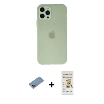 MARSİLYAN™- iPhone 12 Pro Max Kılıf Atlas Minimal Prime - Siyah Mat Seramik Nano Ekran Koruyucu + Shine Kamera Lens Koruma Cam - PE