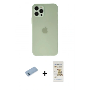 MARSİLYAN™- iPhone 12 Pro Max Kılıf Atlas Minimal Prime - Siyah Mat Seramik Nano Ekran Koruyucu + Shine Kamera Lens Koruma Cam - MI