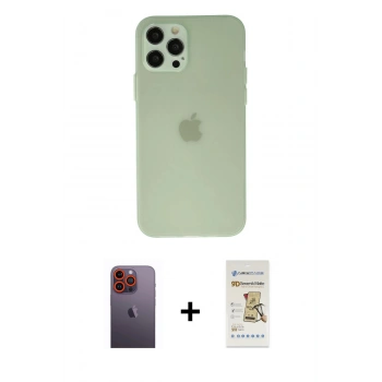 MARSİLYAN™- iPhone 12 Pro Max Kılıf Atlas Minimal Prime - Siyah Mat Seramik Nano Ekran Koruyucu + Neon Fosforlu Kamera Lens - TU