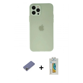 MARSİLYAN™- iPhone 12 Pro Max Kılıf Atlas Minimal Prime - Siyah Polymer Nano Ekran Koruyucu + Metal Kamera Lens Koruma Cam - GD